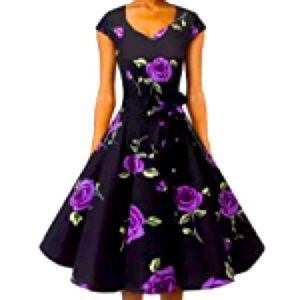 New. Black with purple flowers and green leaves.  Vintage look.
